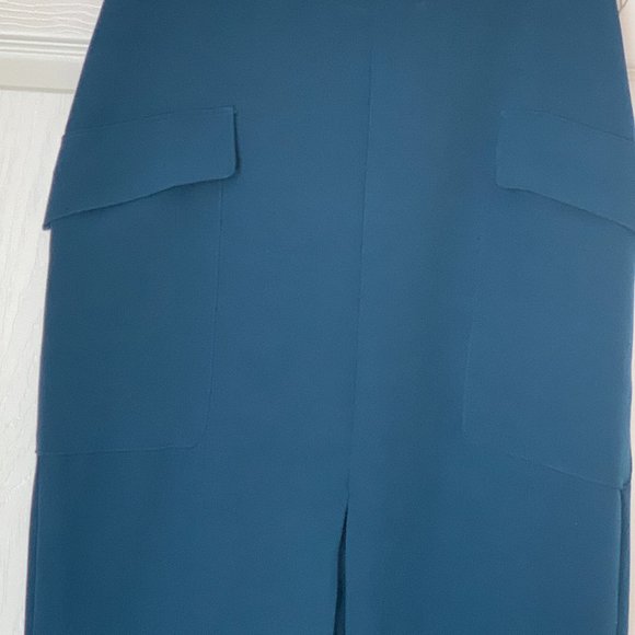 SKIRT FULL LENGTH Teal Blue Unusual Front Slit Cargo Style Pockets Sz 6 - Picture 2 of 14